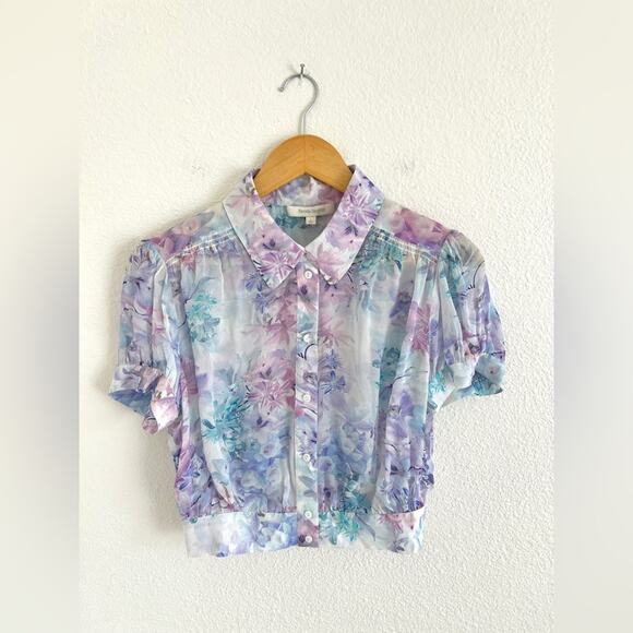FAVORITE DAUGHTER pastel floral cropped blouse / size S - Picture 1 of 5